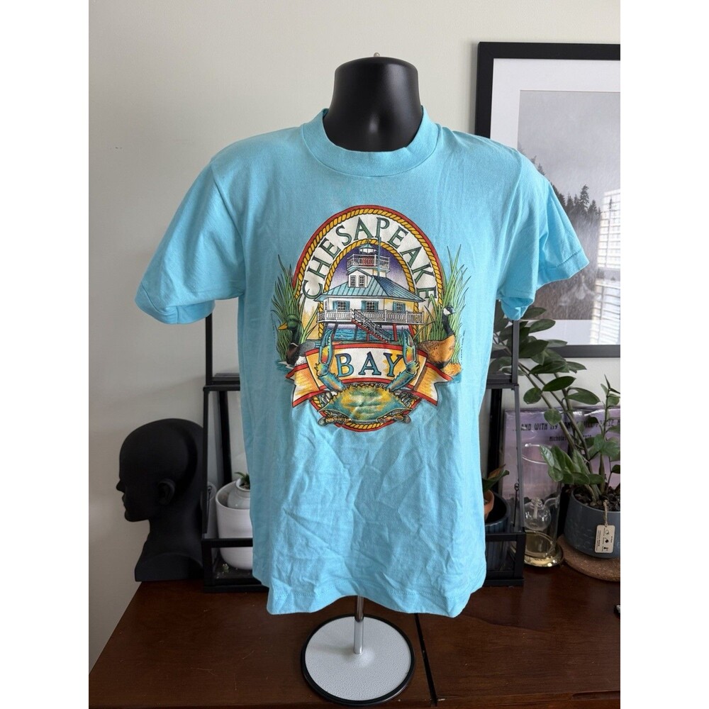 Vintage 80s 1988 Chesapeake Bay Crab Single Stitch Teal Shirt Medium